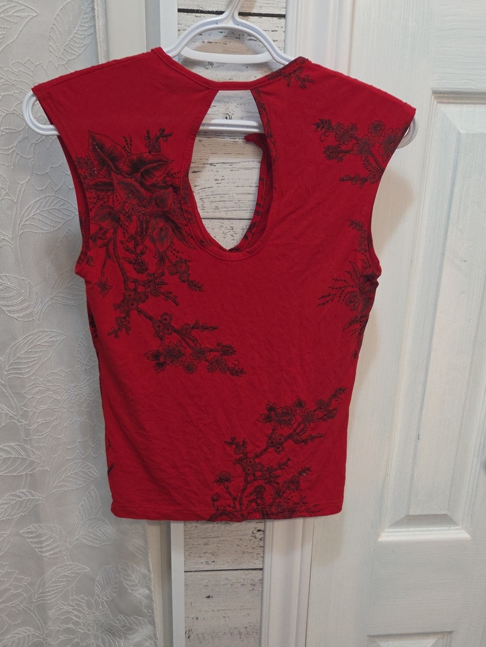 Vintage Dynamite Red Floral Cutout Back Tank Top